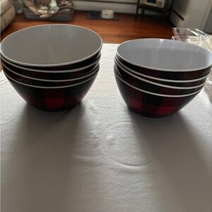St. Nicholas Square Red and Black Plaid Melamine Serving Bowls - Set of 8